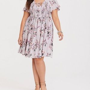 Torrid Grey Floral Smocked Challis Dress